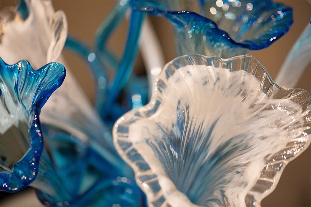 Blown glass in blues and whites in the Upper St. Clair lobby